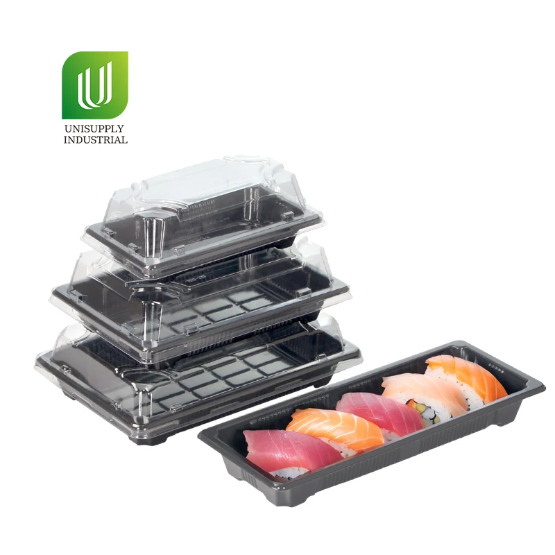 Customized Rectangle Disposable Sushi Container Laver rice Plastic Boxes With Anti-fog Lid