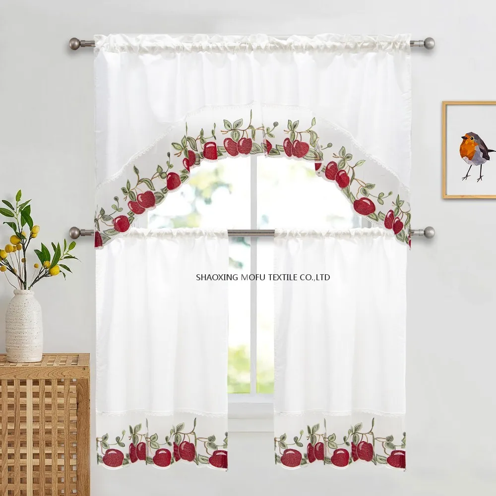 Hot Sale 3pcs Ready Made Kitchen Curtains Set Various Designs Stylish Small Window Curtain for Home