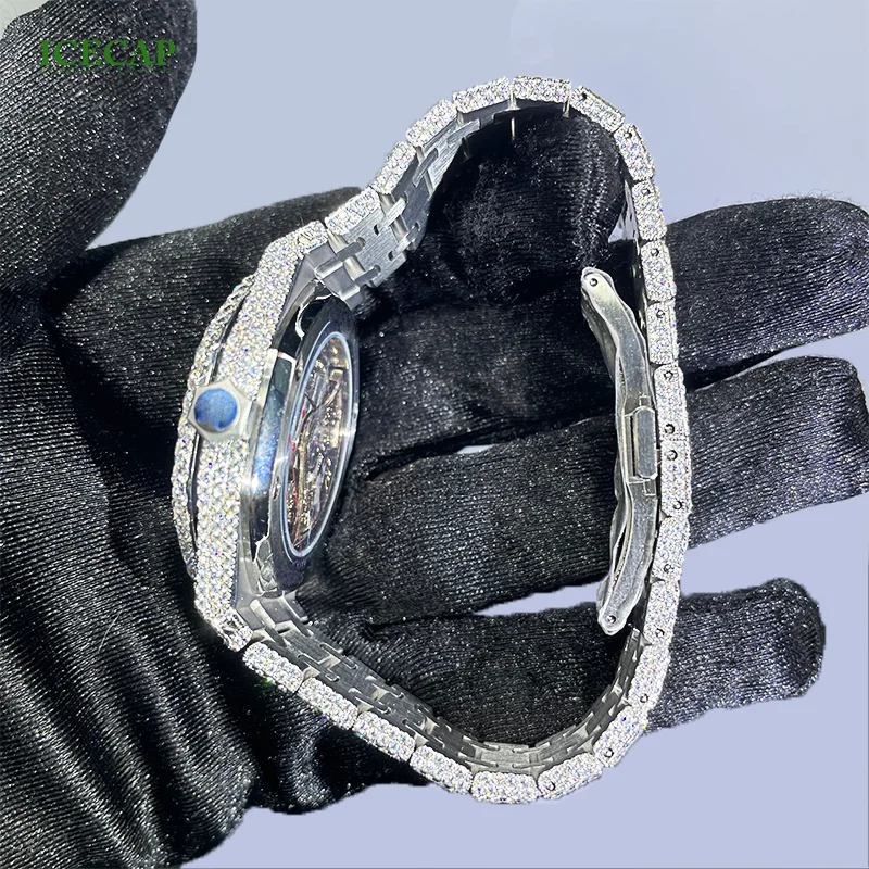 Custom Hand Made VVS Moissanite Diamond Brand Luxury Watch Automatic Movement Fully Iced Out Stainless Steel Watches