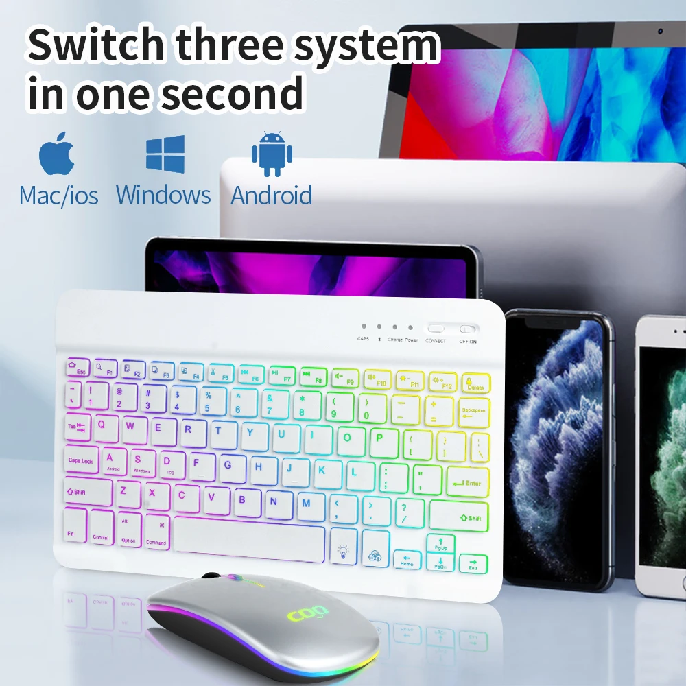 Buy LED Light 2.4g and BT Mouse and Keyboard Wireless Set For Laptop Ipad Pro Air Mini