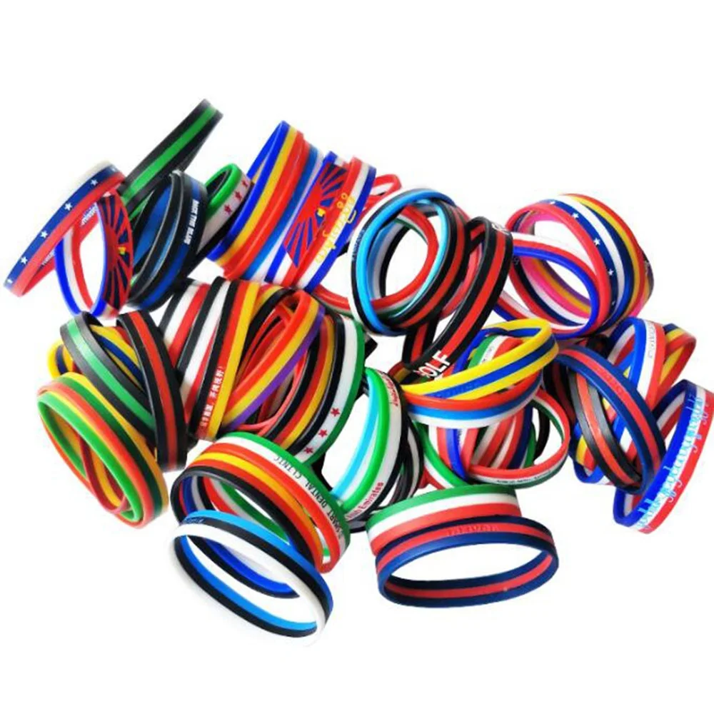 Customized France Flag Layer Tricolors Strips Printing LOGO Silicone Bracelet Wristband Rubber Hand Band