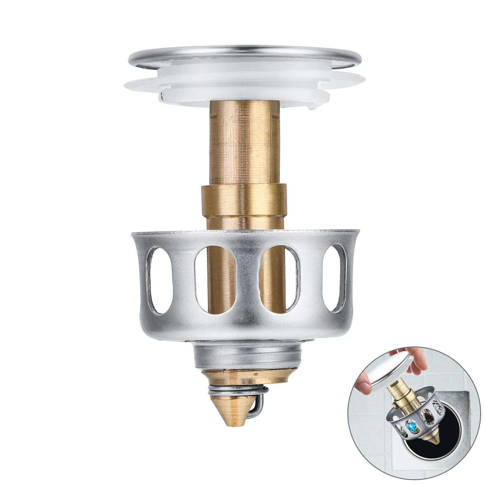 1PC Stainless Steel Push-type Bounce Core Pop Up Bathroom Sink Drain Plug Universal Wash Basin Drain Filter