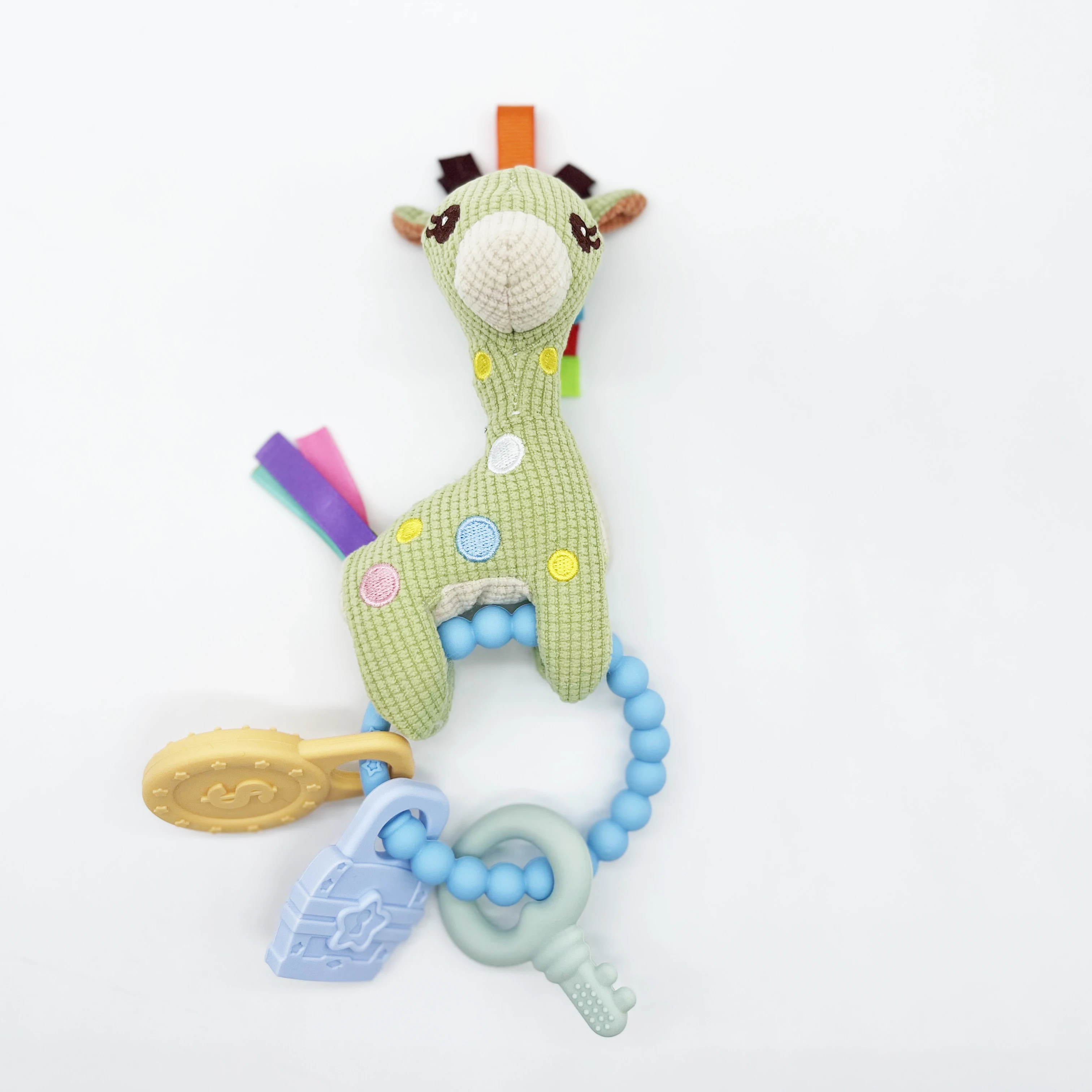 Giraffe Design Stuffed Animal Teether Pacifier Holder Silicone Teether Plush Toy