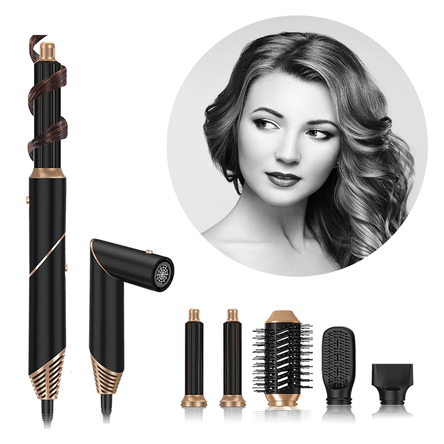 U-8225 Multi-functional 5-in-1 folding curling iron straight curl blowing function full blown hair dryer hot air comb