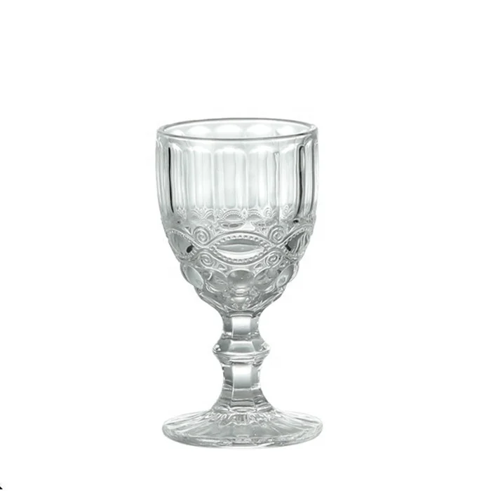 Original Color Amber Pink Purple Green Blue Gray Embossed Vintage Thick Wine Glasses Goblet 8oz Red Wine Glass Cups