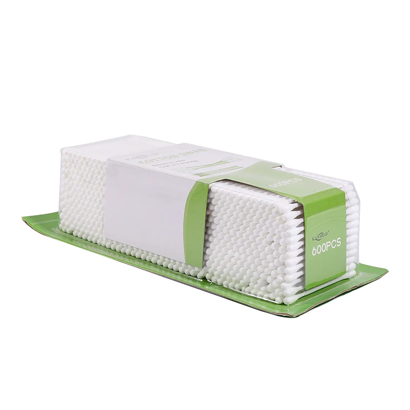 Eco-friendly 600pcs white Plastic sticks cotton swabs with Suction card package soft absorbent tips for gentle personal care