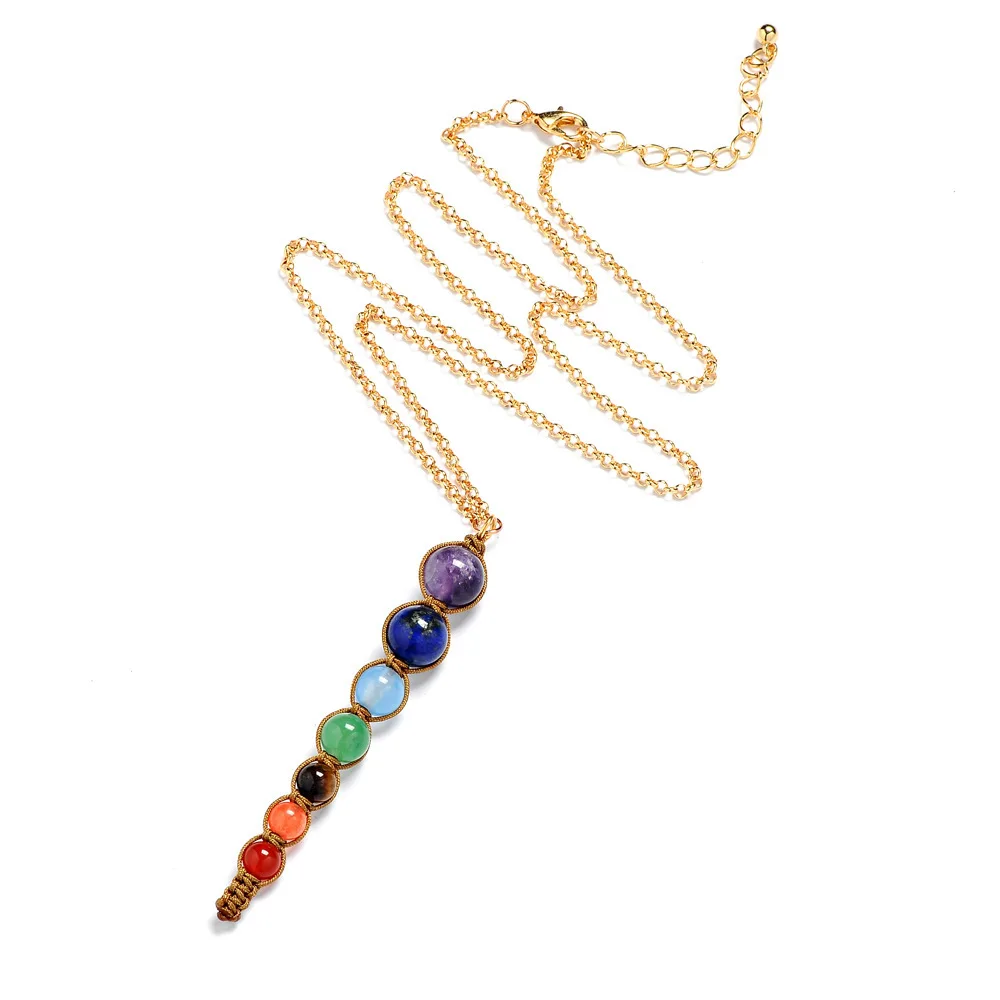 New hot selling Amethyst tiger eye seven color pendulum popular conical pendant necklace