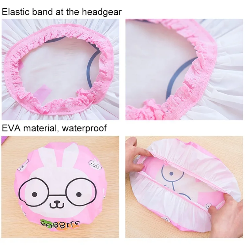 Cartoon Animal Waterproof Shower Bath Hair Cap Resuable Lace Elastic Band Blow Dryer Hair Steamer