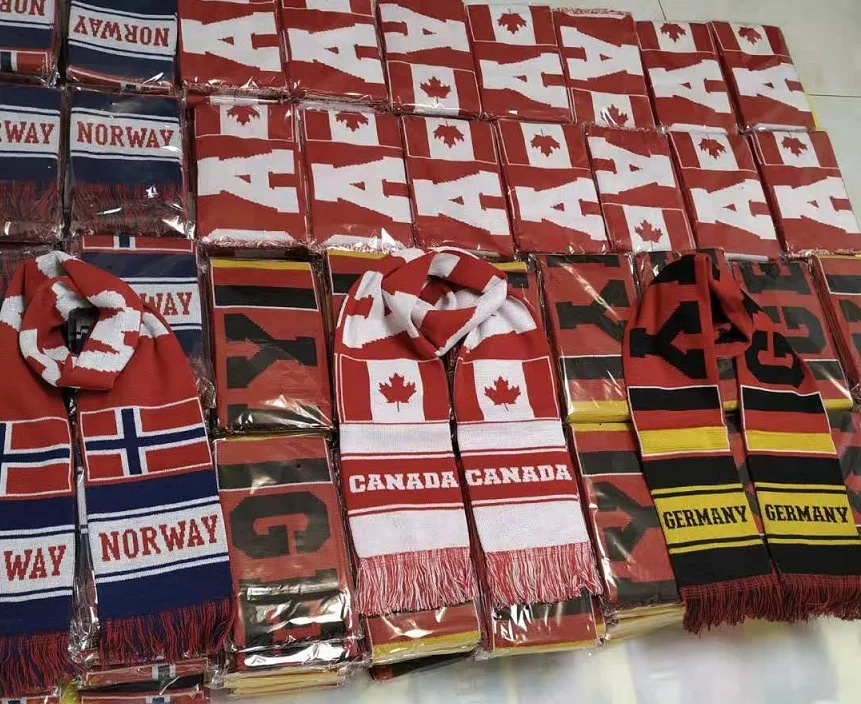 Customized Double Side letter Knitted Acrylic Soccer Club Football Fan Scarf country flag Soccer Scarf