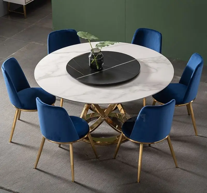 Italian style rock plate table chair modern simple hotel round table light luxury marble small family round table combination