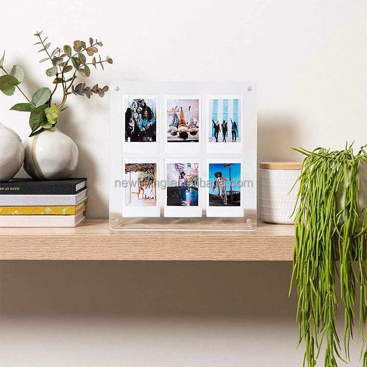 Acrylic Magnetic Photo Frame Clear Acrylic Floating 8x8 inch Frame with Polaroid Instax Collage frame insert
