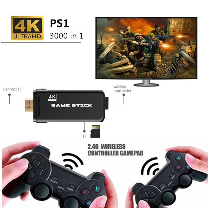  U8 4K HD видео игровая консоль 2 4G двойной беспроводной контроллер 64 ГБ 10000 игр Классическая Ретро ТВ для