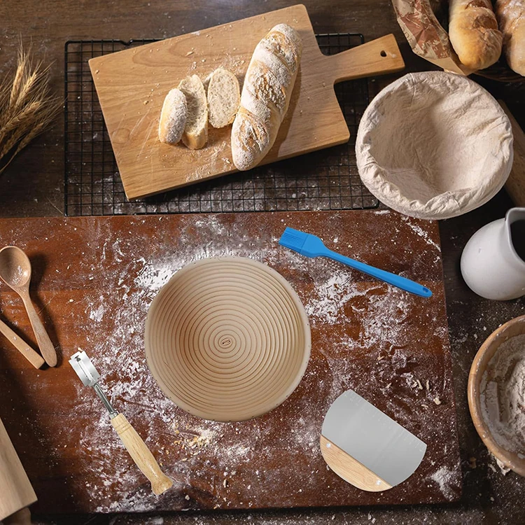 Ready to Ship 2 pieces bread proofing basket with silicone brush bread lame 8 piece DIY tools and metal scraper perfect set