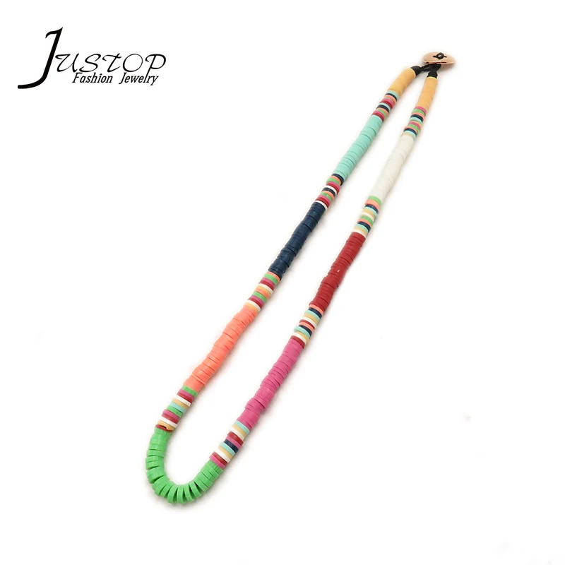 Women Jewelry Candy Color Polymer Clay Plastic Beaded Rainbow Necklaces