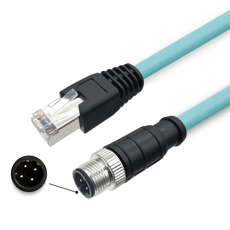 Factory Wholesale 10 Gigabit M12 to RJ45 Ethernet Cable 4Pin D Code IP67 Waterproof Industrial Camera Network Cable