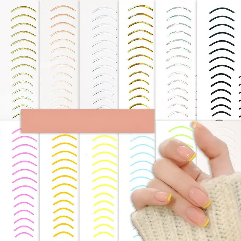 French nail stickers wholesale nail stickers simple bronzing lines back adhesive decals smile stickers