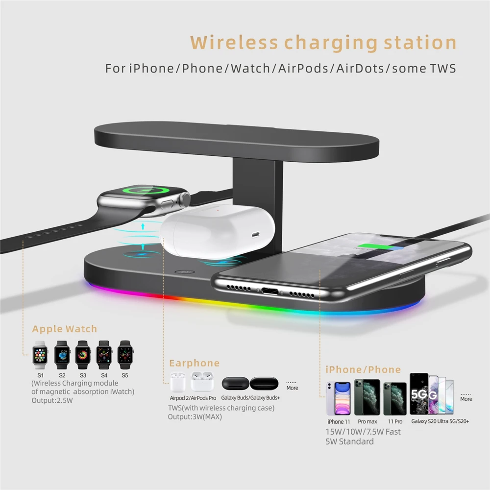 UV light 3 in 1 wireless charger stand fast 15W for Airpod and smart watch Universal qi wireless charger