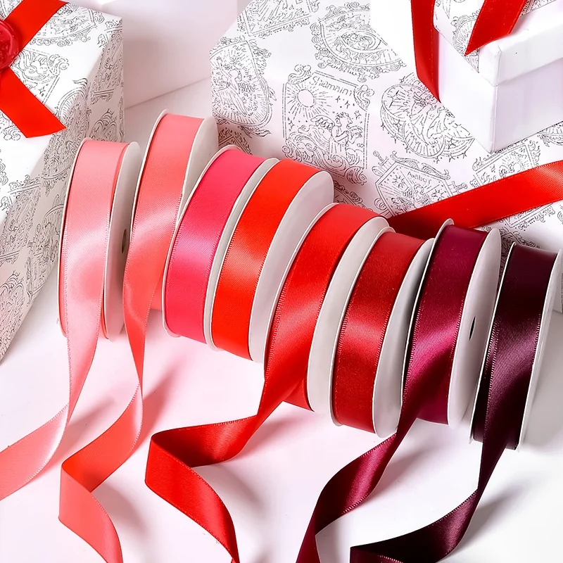 Yama ribbon factory price wholesale double faces 16MM wide red silk satin ribbon roll