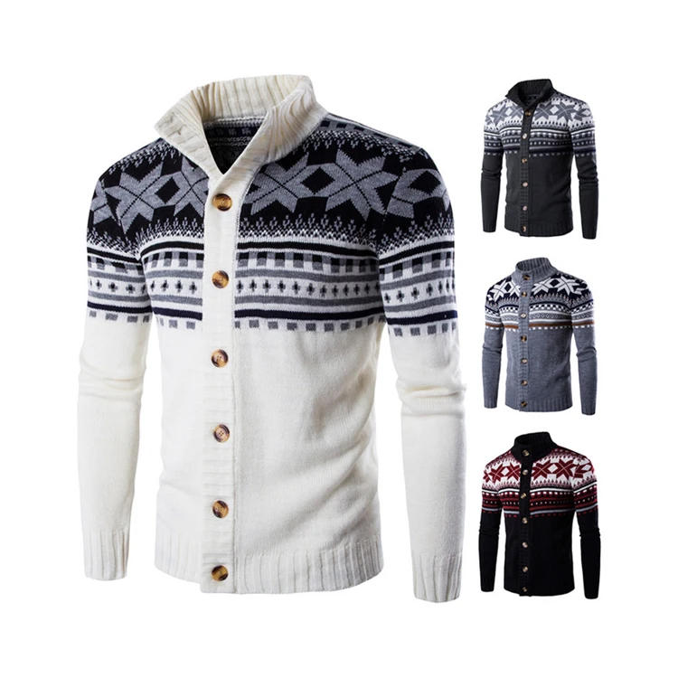 2021 Christmas Sweater Jacket Mens Single Breasted Knitted Cardigan Coat for Men