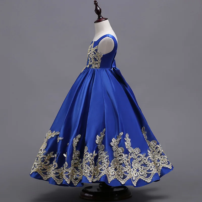 Elegent Bow Stain Long Sleeveless A Line Flower Girl Dresses Noble Wedding Formal First Communion Dress Kids Dresses