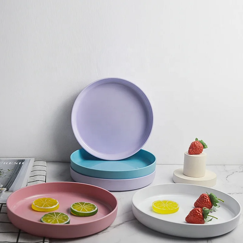 Plastic free wheat straw dinnerware pla unbreakable microwave dishwasher safe PLA reusable deep dishes round dinner plates