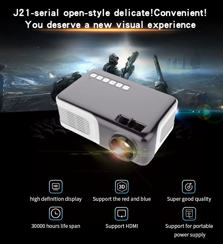 Home Convenient J21 Mini Portable Conference Office 1080P Projector 1500 Lumens Home Convenient Projector