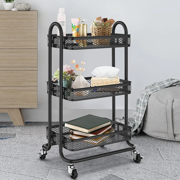 Kitchen and living room multi-functional floor-to-ceiling mobile trolley multi-layer stacking debris trolley