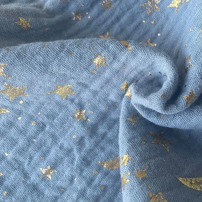 custom any design glitter gilding New Style Double Cotton crinkle Gauze Muslin Printed Fabric for Pants & Shorts