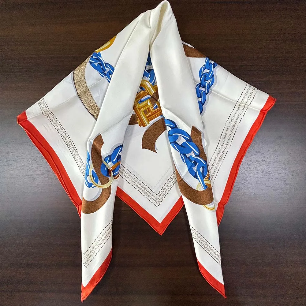 Hot Sales Houndstooth Pattern Design Silk Head Kerchief Silk Satin Square Bandana With Custom Print Logo