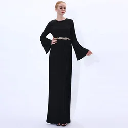 Malaysian Indonesian Beautiful Girl Muslim Islamic Chiffon Lace Long Skirt with Belt Ladies Elegant Abaya Dress