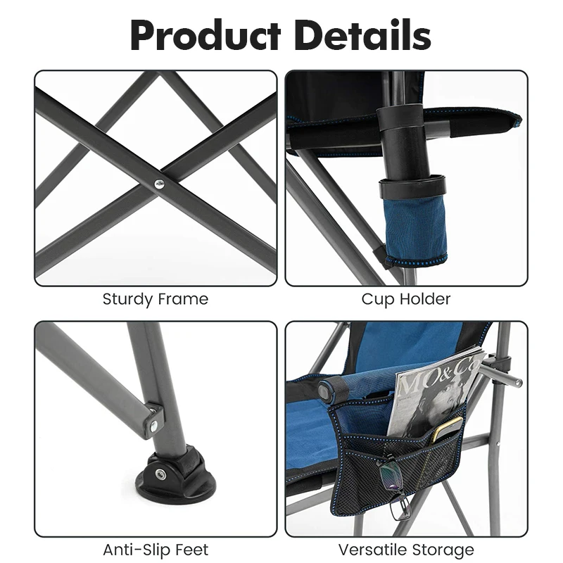 KingGear Outdoor Picnic 350 LBS Capacity Heavy Duty Camping Chair HighBack Padded Arm Chair Folding Camp Chair with Cup Holder