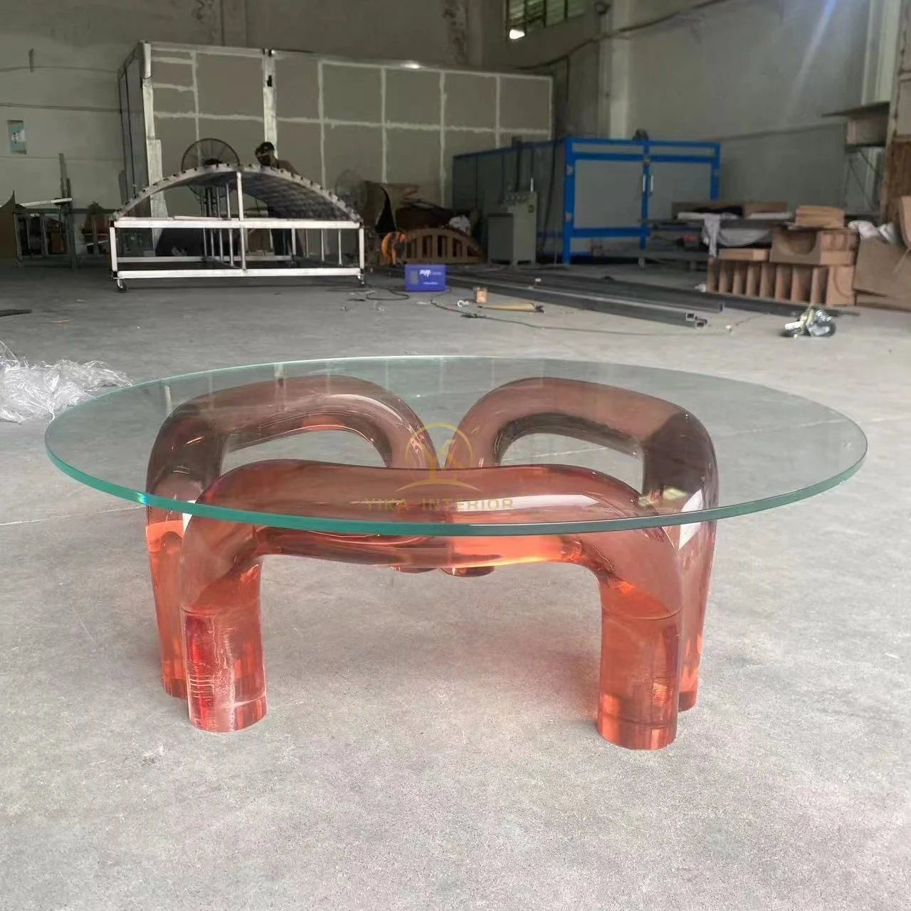 Light luxury modern design  acrylic coffee table pink green purple acrylic legs fairy style round top center table