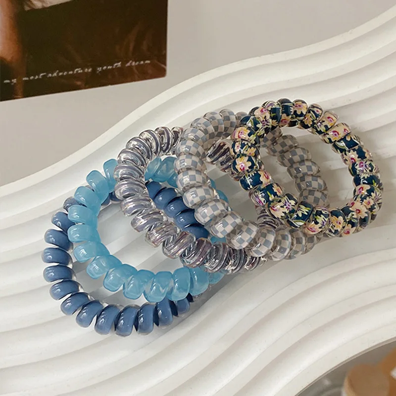 5 Pcs/Set Telephone Wire Hair Ties Colorful Plastic Spiral Hair Ties Elastic Hair Bands