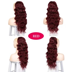 wrap around drawstring ponytail curly long wavy 24inch heat resistant body wave synthetic hair ponytails extensions fiber ties