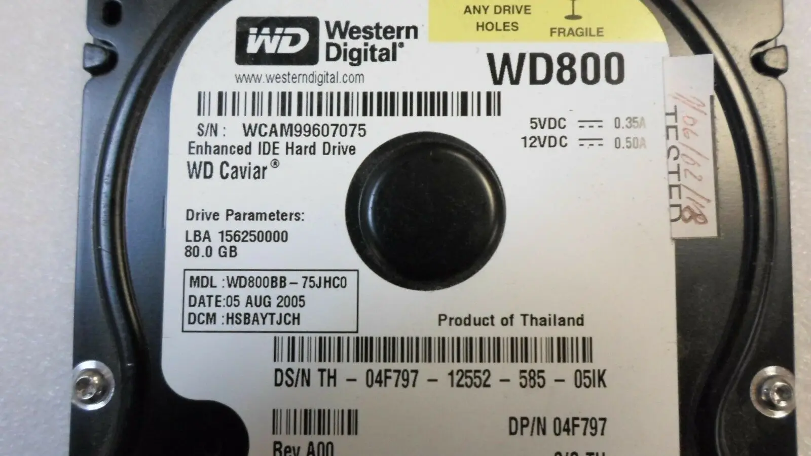 Refurbished 3.5' 80GB HDD 7.2K Rpm 4F797 04F797 CN-04F797 WD800BB-75JHC0 For WD Hard Disk Drive