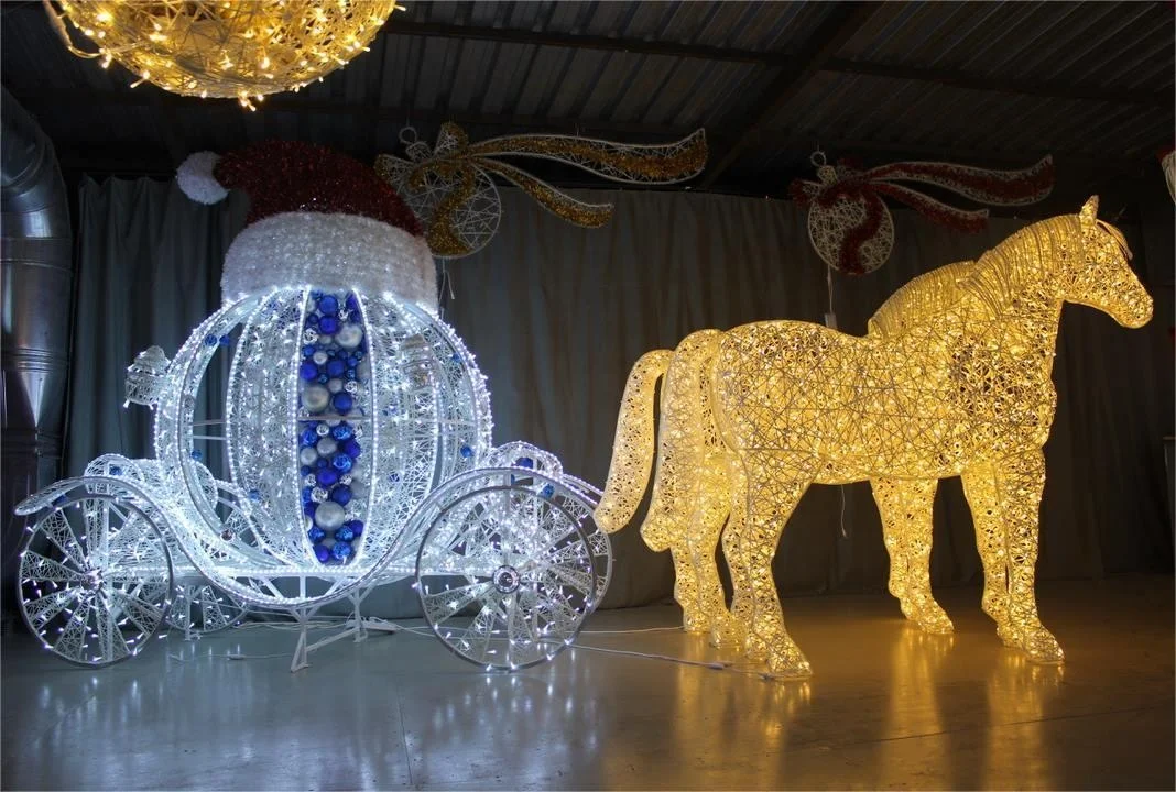 Outdoor 3d led lights horse carriage sculpture commercial christmas light