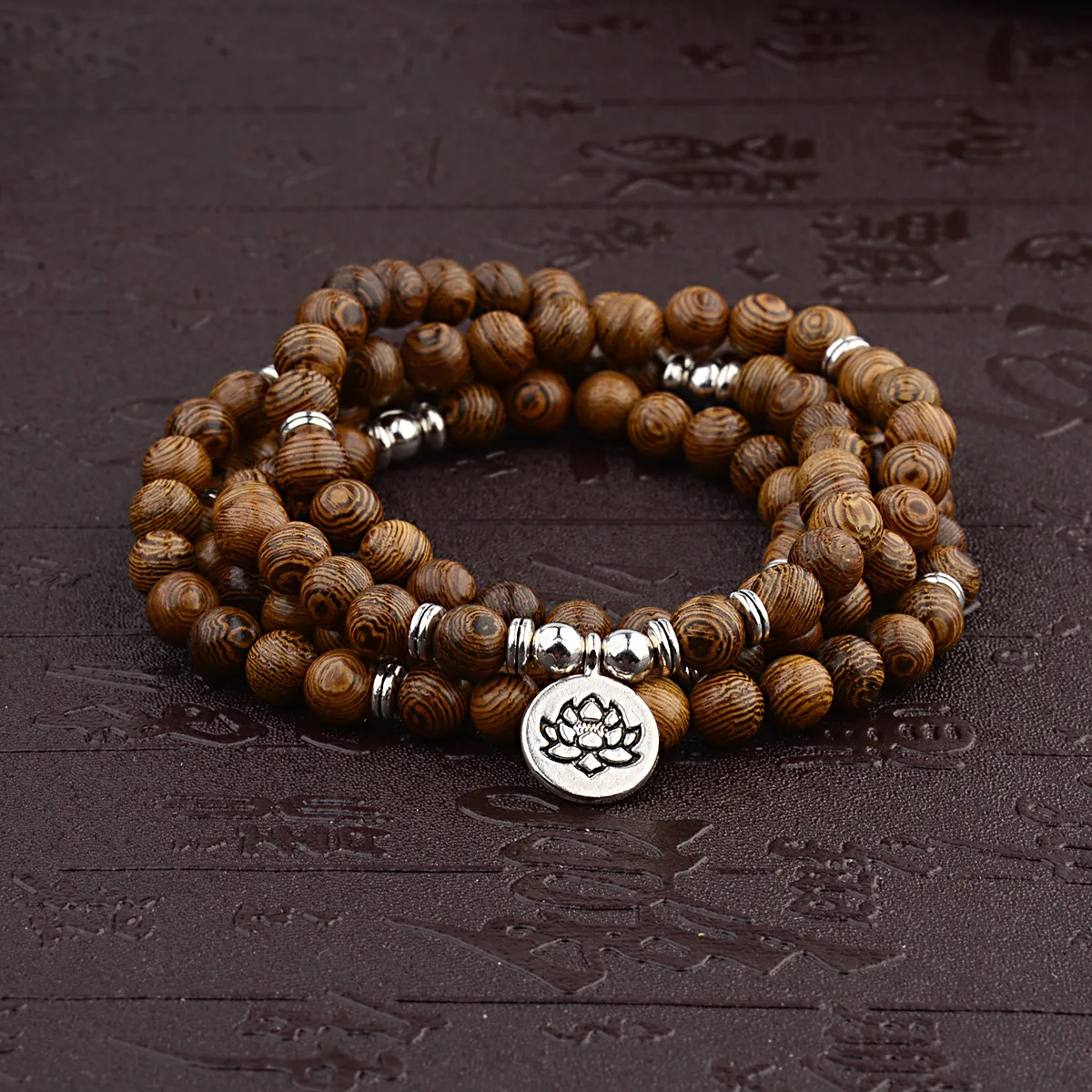  2021 Hot Sale Mult Layer 108 Wooden Beads Buddha Pendant Bracelet Elastic Yoga Energy Buddhist Lotus Charm