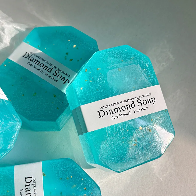 Wholesale Gold Foil Diamond Handmade Soap Natural Blue Organic Diamond Soap  Lightening Whitening Diamond Shaped Soap Bar