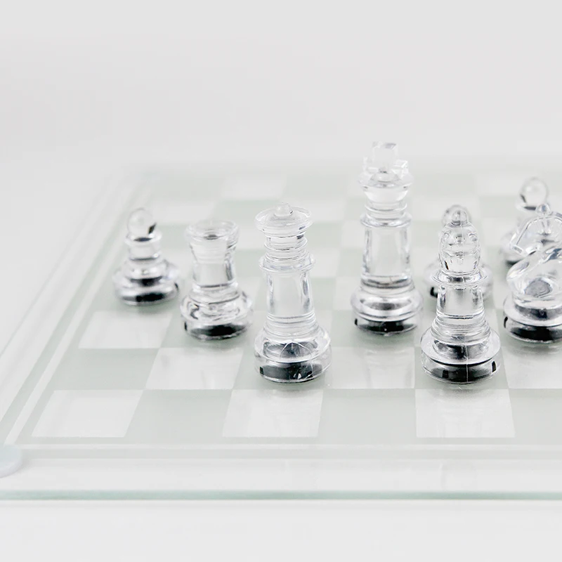 Glass Chess Set  Glass Pieces and Checker Board Game Black White Frosted NEW chess