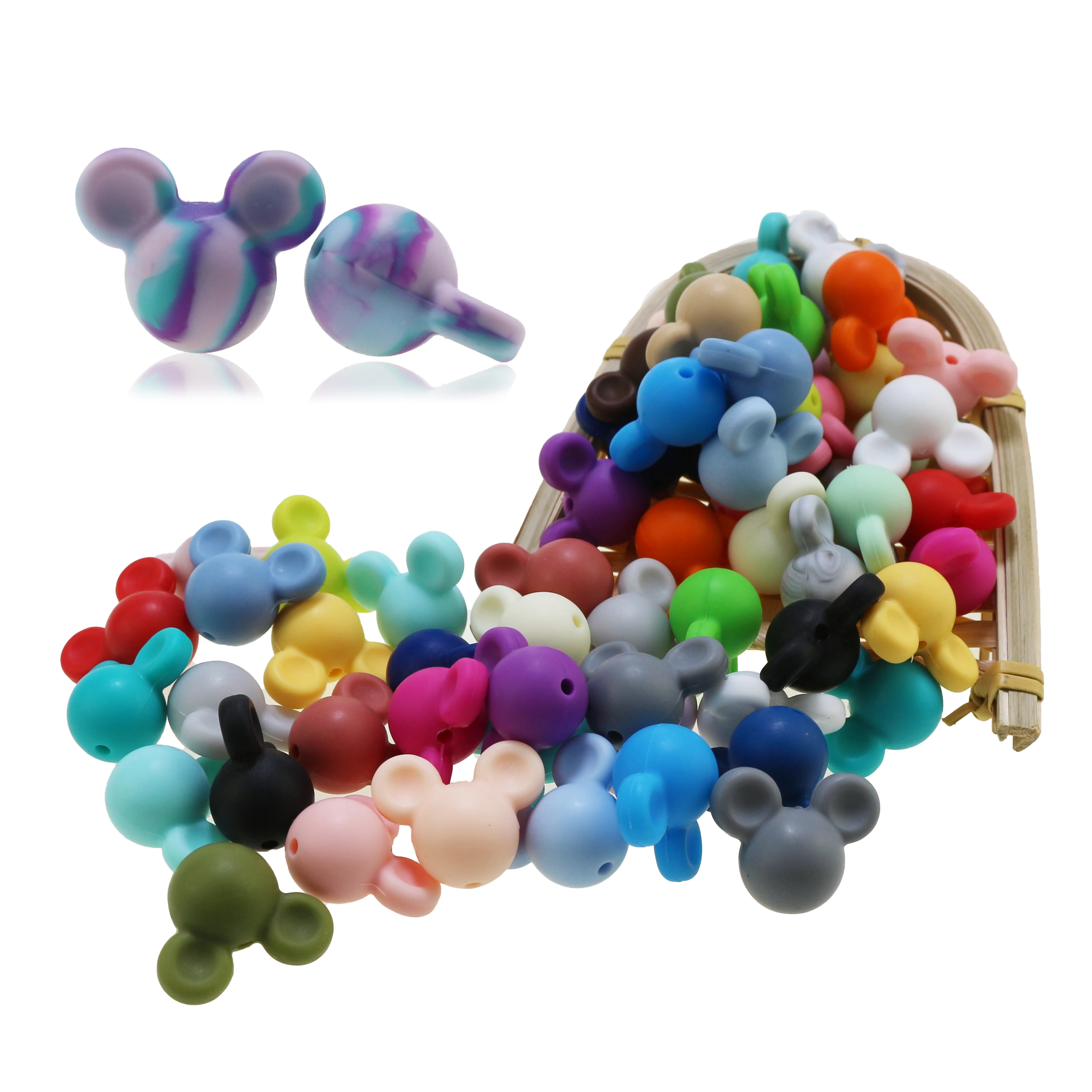 High Quality BPA Rainbow Silicone Teething Beads Toy Food Grade Baby DIY Necklace Mouse Head Chewing Beads Silicone Beads