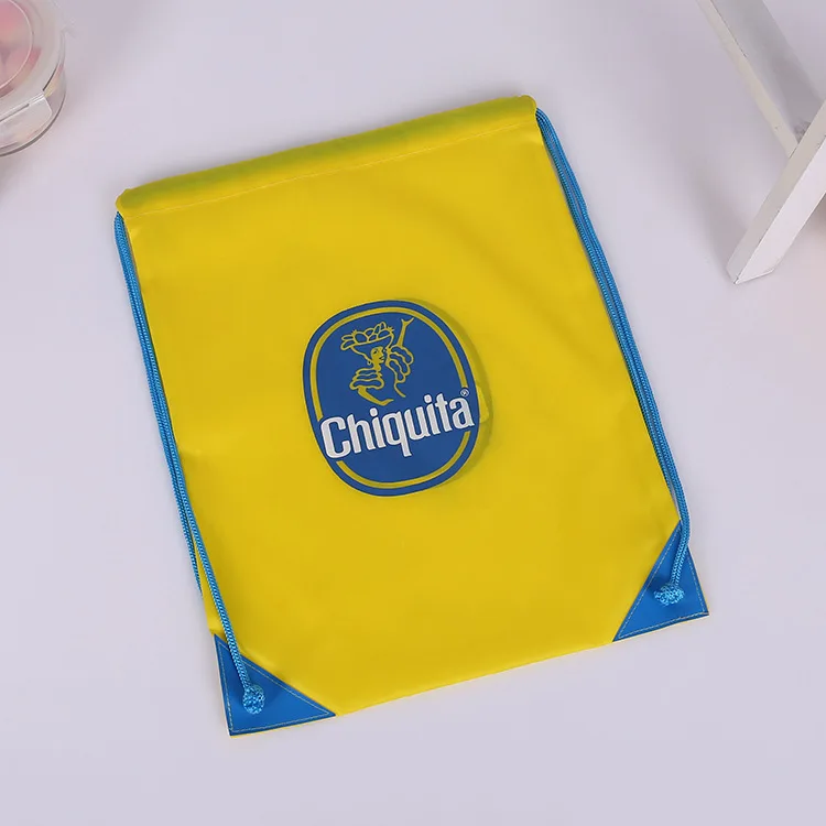 Bulk sale yellow color 210D polyester draw string shoes bag