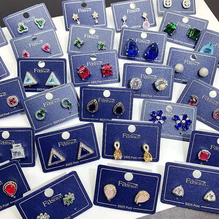 PUSHI Hot Sale luxury small stud earrings zircon color 925 silver needle zircon copper Mixed Batch Mixed Batch Studs