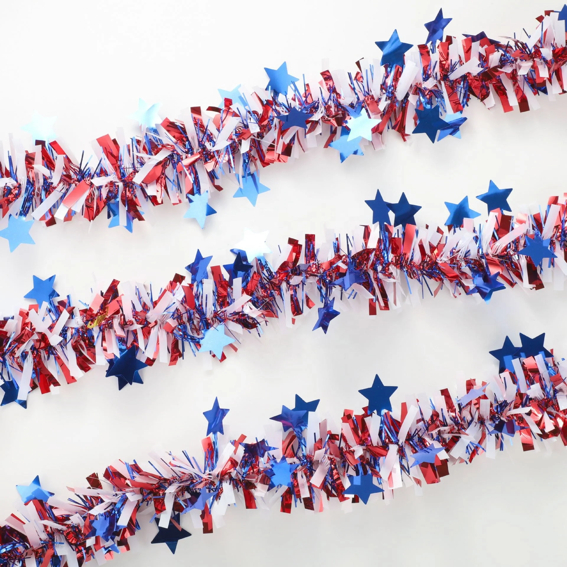 Independence Day Hanging Decor Red White Blue Memorial Day Garland 4th of July Tinsel Garland Metallic Tree Garland