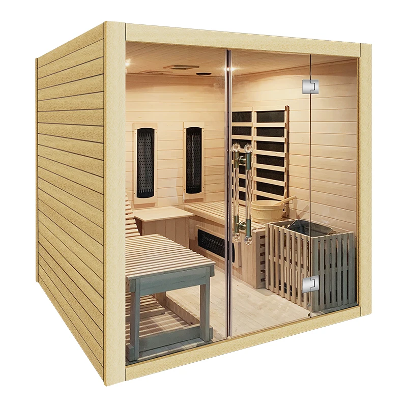 Solid wood red cedar or hemlock far infrared sauna room with full spectrum heating tube