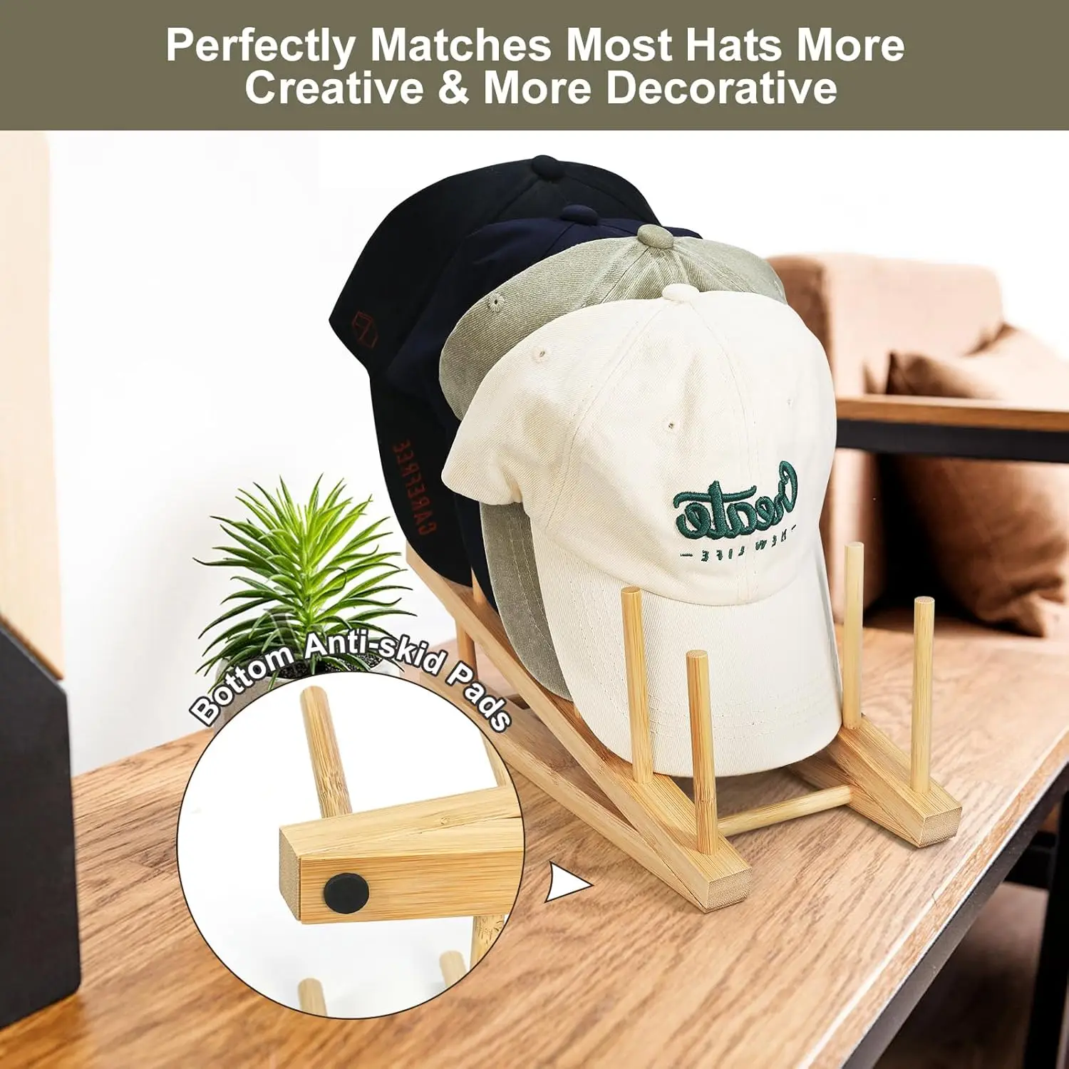 202408 Bamboo Hat Rack Upgrade Hat Organizer for Basecap Compact Wooden Hat Holder up to 30 Caps Organizer