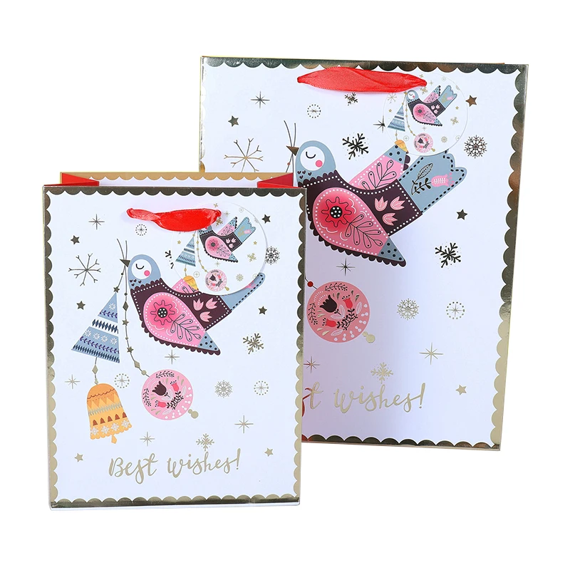 Kairui 2022 Special Offer Christmas Party Best Wishes Paper Bag White With Red Silk Ribbon Handle