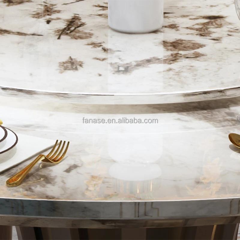 Vintage Classical Furniture Table Leg Hollowed Out Design Circular Round Upper And Lower Layers Marble Rotating Dining Tables