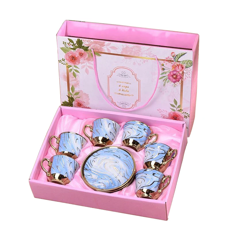 European luxury cups and saucer tea set porcelain 12pcs 100ml ceramic coffee cup set