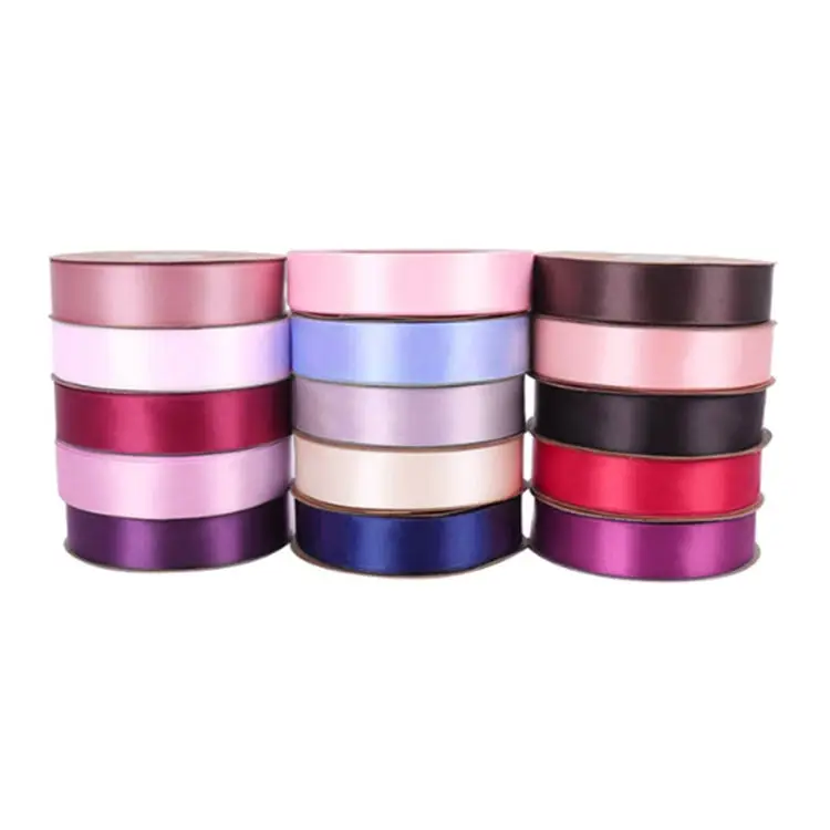 Customized Printed Logo Polyester Ribbon Solid Color Polyester Satin Roll Ribbons For Gift Wrap