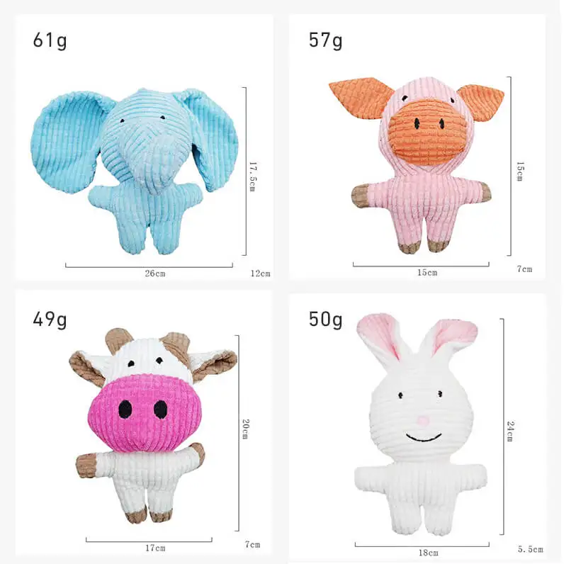 Soft Plush Animal Dog Chew Toy with Squeaker for Interactive Pet Play - Elephant, Pig, Cow Design